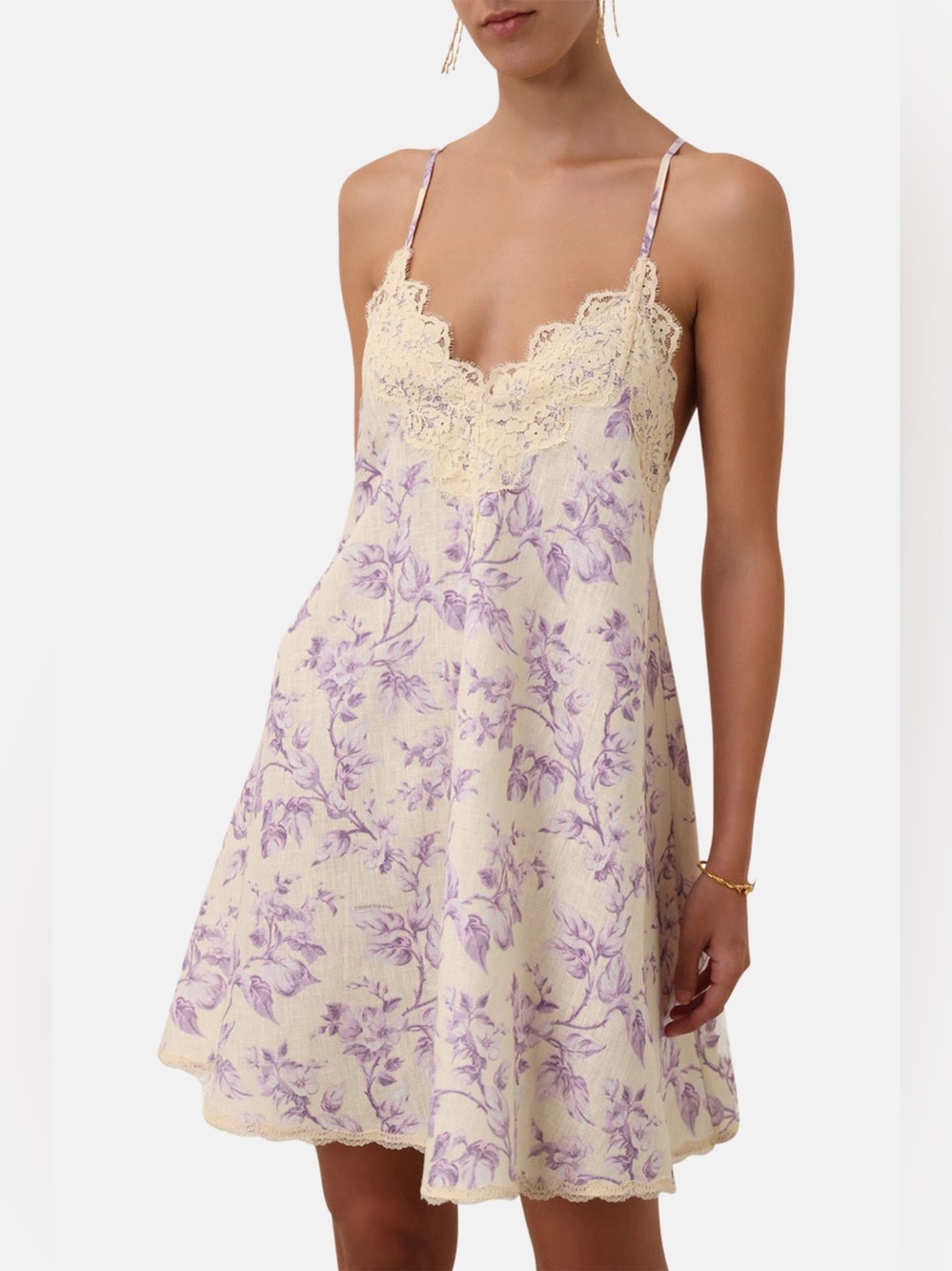 Zimmerman Halliday Swing Linen Mini Dress in Yellow & Lilac Floral
